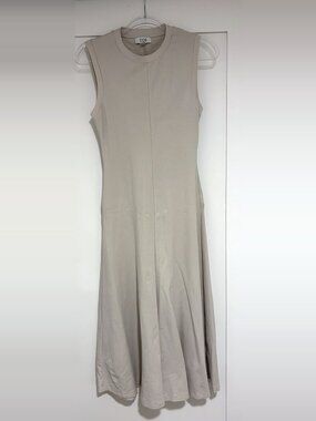 COS stone sleeveless jersey midi dress, flared hem, S